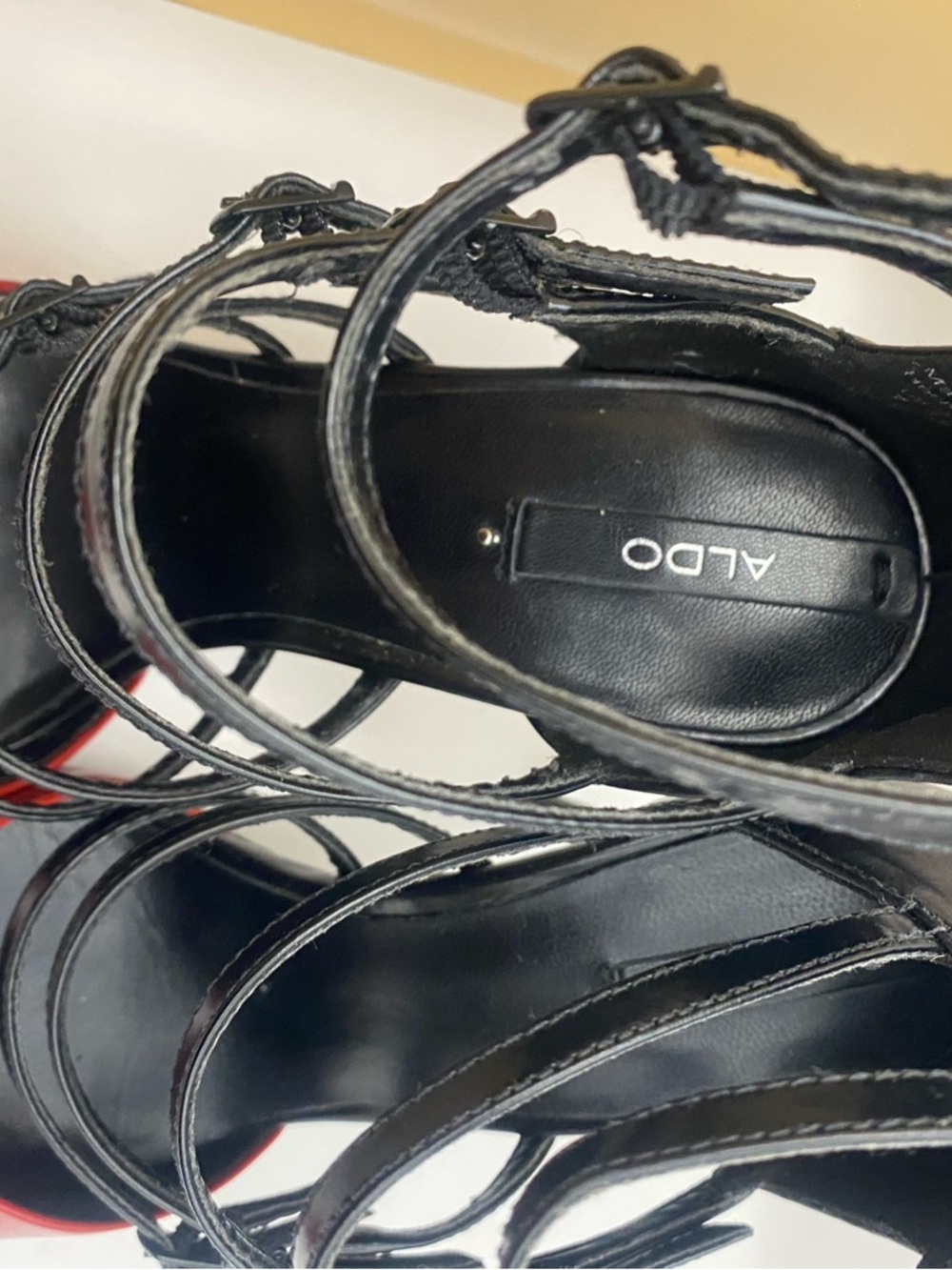 ALDO Kieu Red & Black Cage Heels Size 7 - Picture 6 of 14